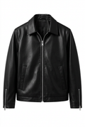 Veltino Black Leather Jacket - Plain Front View