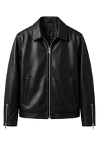 Veltino Black Leather Jacket - Plain Front View