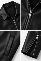 Veltino Black Leather Jacket - Zipper and Pocket Detail