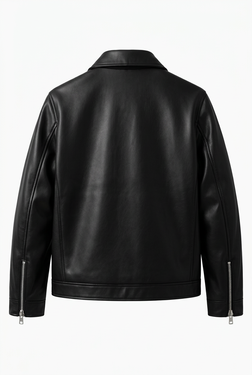 Veltino Black Leather Jacket - Plain Back View
