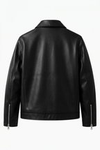 Veltino Black Leather Jacket - Plain Back View