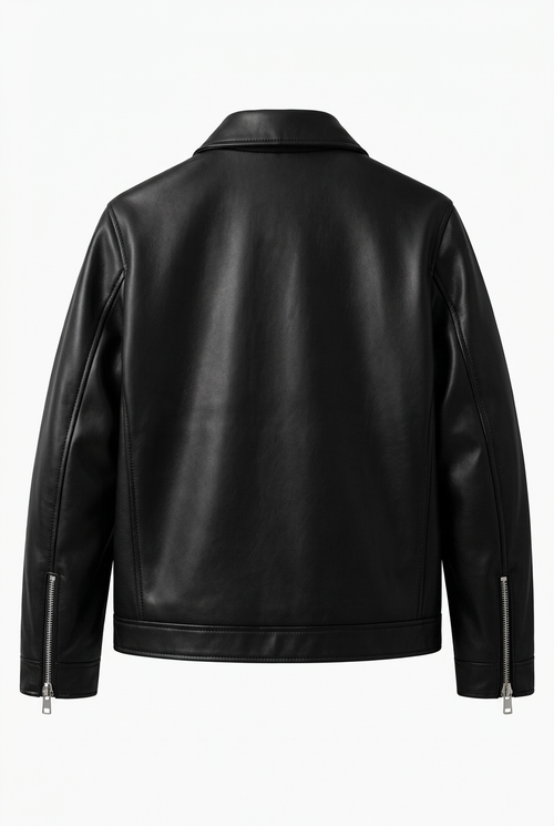 Veltino Black Leather Jacket - Plain Back View
