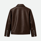 Back view of Veltino unisex cropped brown leather jacket