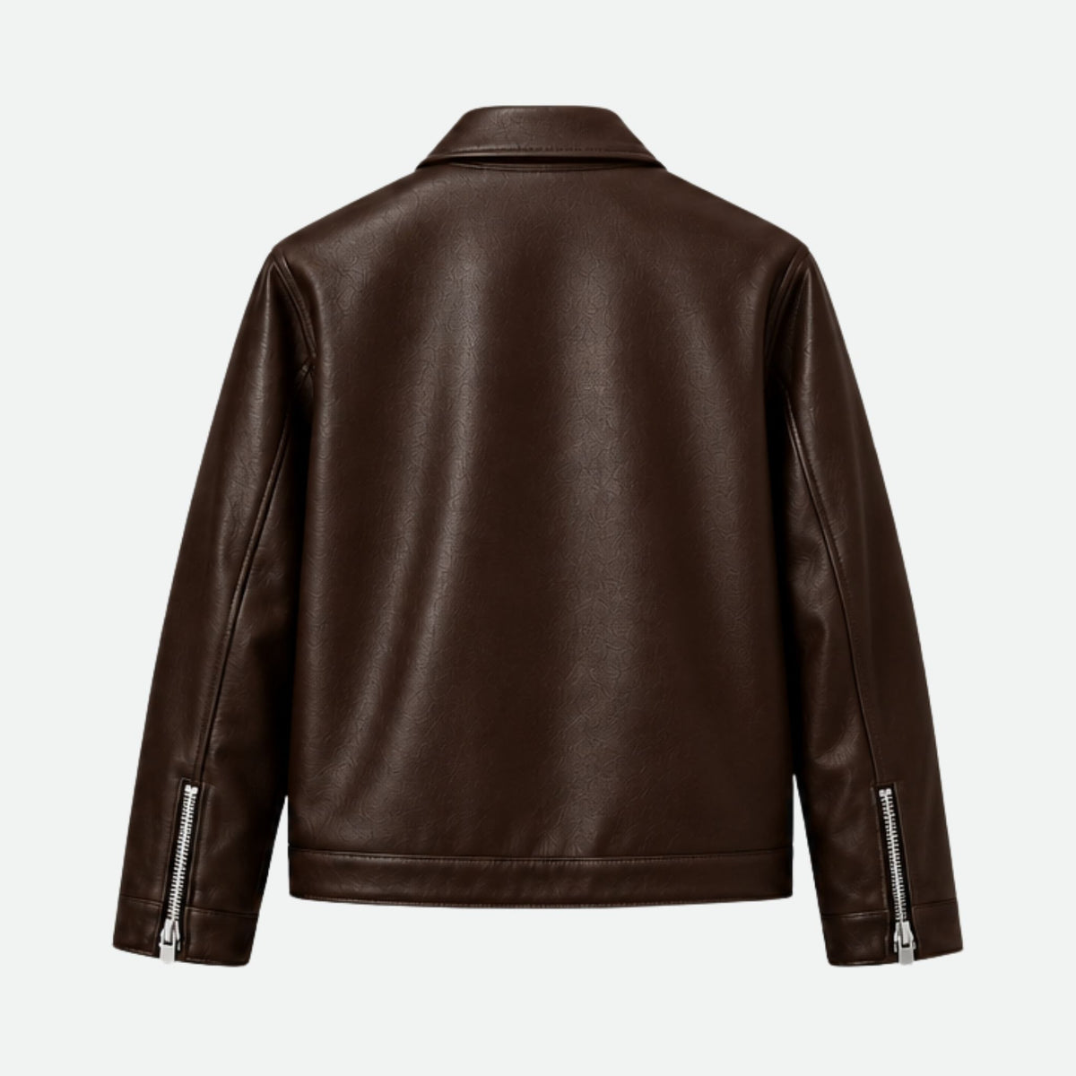 Back view of Veltino unisex cropped brown leather jacket