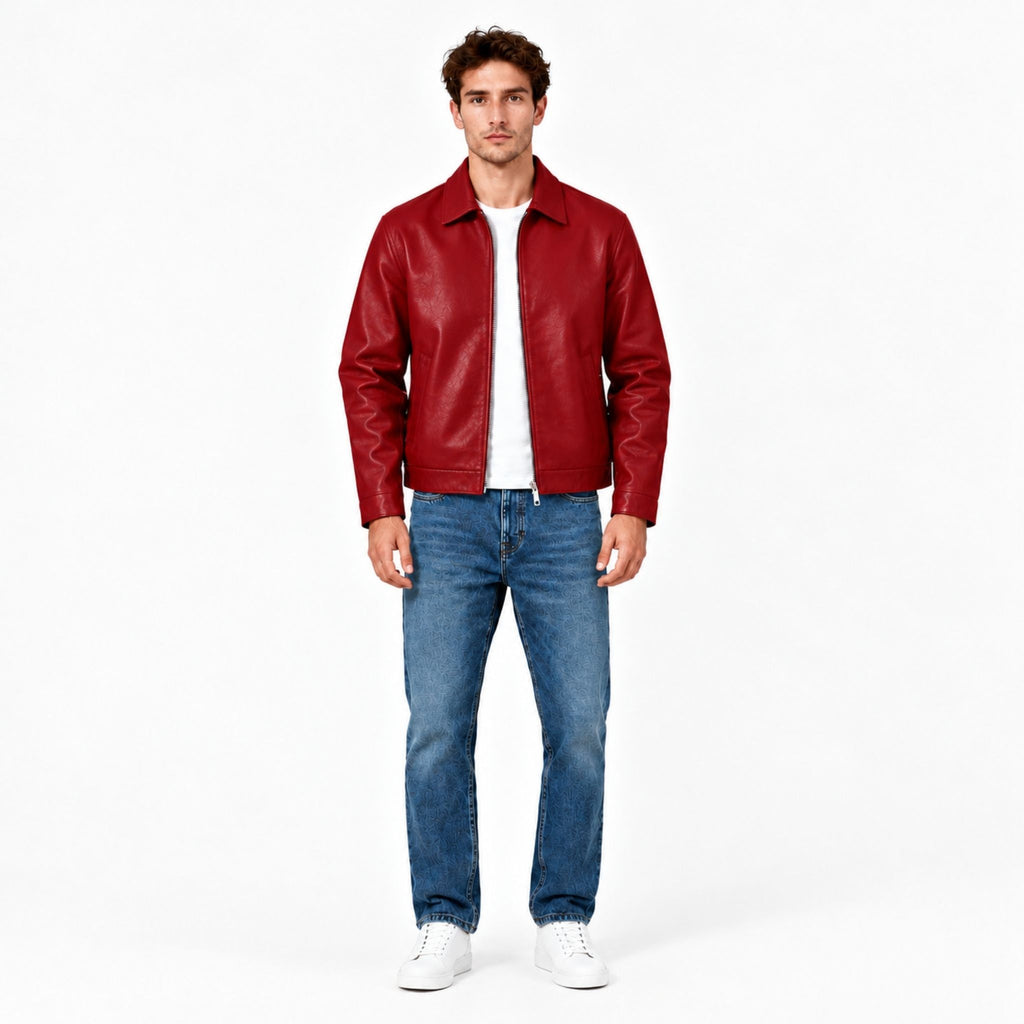 jacket-side.jpg	Side view showing the cropped fit of the Veltino red vegan leather jacket