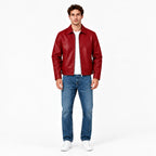jacket-side.jpg	Side view showing the cropped fit of the Veltino red vegan leather jacket