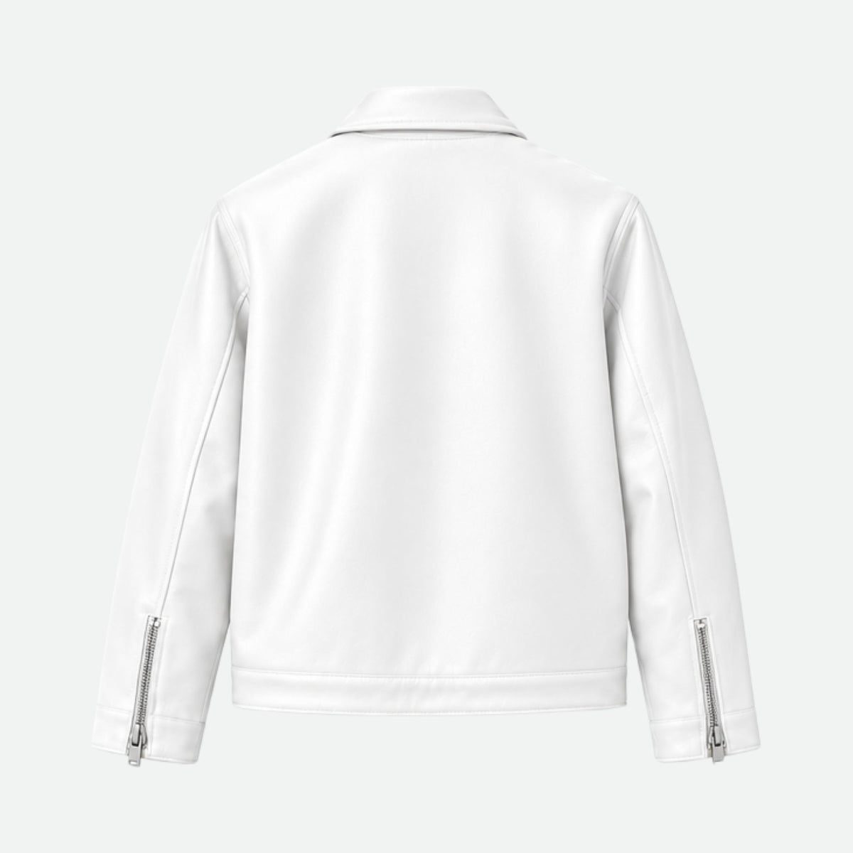 back.jpg	Back view of Veltino unisex cropped white leather jacket