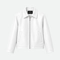 Veltino basic white leather jacket, cropped fit, front view