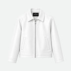 Veltino basic white leather jacket, cropped fit, front view